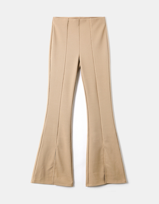 Beige High Waist Flare Leggings | TALLY 