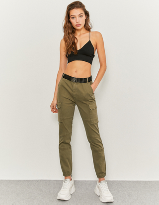 Green High Waist Cargo Trousers | TALLY 