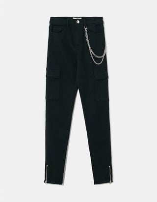 Pantalon Noir Taille Haute Cargo
