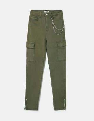 Green High Waist Cargo Trousers