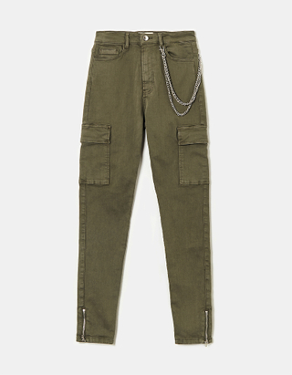 Pantalon Vert Taille Haute Cargo