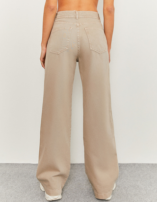 Beige High Waist Utility Wide Leg Jeans 