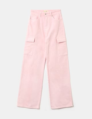 Pink High Waist Cargo Jeans