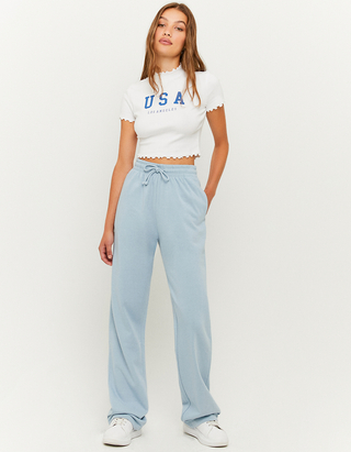 Blue High Waist Wide Leg Joggers 