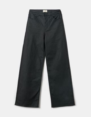 Pantalon Noir Taille Haute Jambe Large
