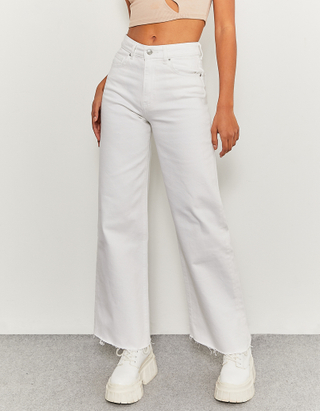 Pantalon Jambe Large Taille Haute Blanc