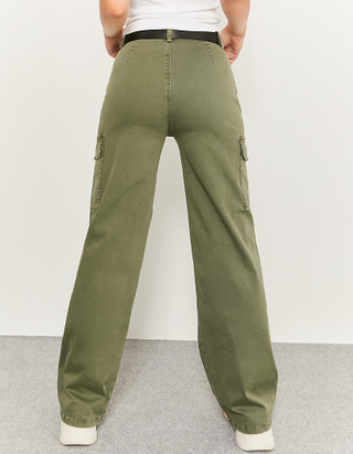 Pantalon Cargo Taille Haute Vert