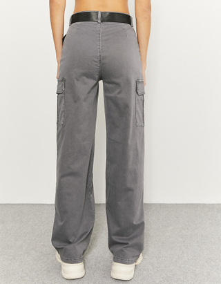 Wide Leg Cargo Trousers with Belt 