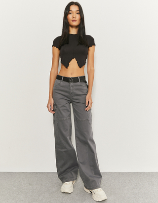 Wide Leg Cargo Trousers with Belt 
