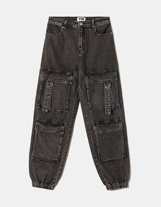 TALLY WEiJL, Schwarze High Waist Jogger Cargo-Jeans for Women
