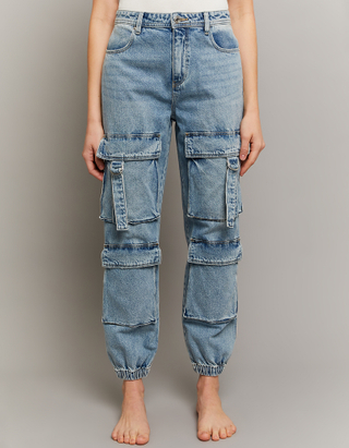 TALLY WEiJL, Blaue High Waist Jogger Cargo-Jeans for Women
