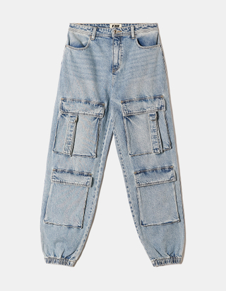 TALLY WEiJL, Jeans Jogger Cargo a Vita Alta Blu for Women