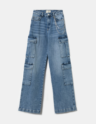 Blaue High Waist Cargo Jeans