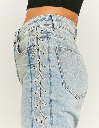 TALLY WEiJL, Straight Leg Jeans with Lateral Strass Lace Up for Women