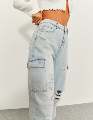 TALLY WEiJL, Jeans Cargo A Vita Alta Blu for Women