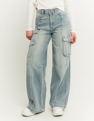 TALLY WEiJL, Jeans Wide Leg Cargo a Vita Alta for Women