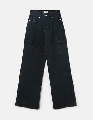 Schwarze High Waist  Cargo Jeans
