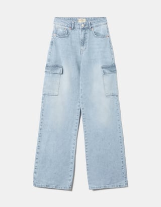 Blaue High Waist Cargo Jeans 