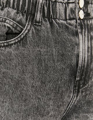 Graue High Waist Paperbag Jeans