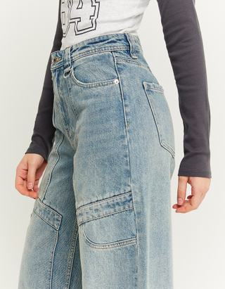 TALLY WEiJL, Jeans Cargo Wide Leg a Vita Alta Blu for Women