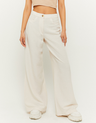 Pantalon Jambe Large Taille Mi-Haute Blanc