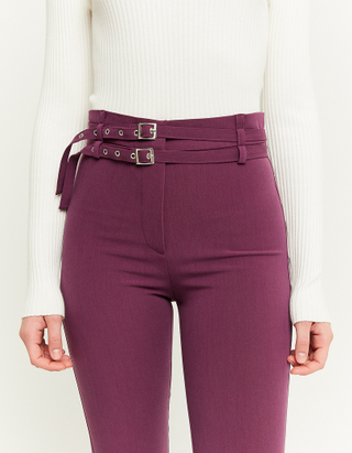 TALLY WEiJL, Burgundy Flare Trousers with Belt for Women
