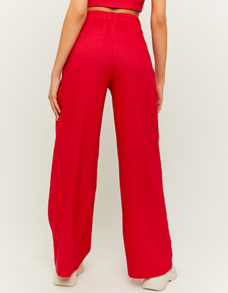 Pantalon Taille Haute Jambe Large Rouge