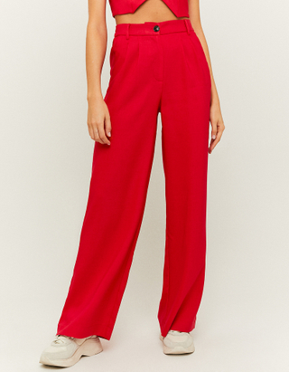 Pantalon Taille Haute Jambe Large Rouge