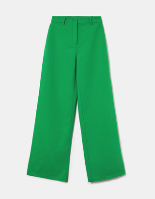 TALLY WEiJL, Πράσινο ψηλόμεσο Wide Leg παντελόνι for Women