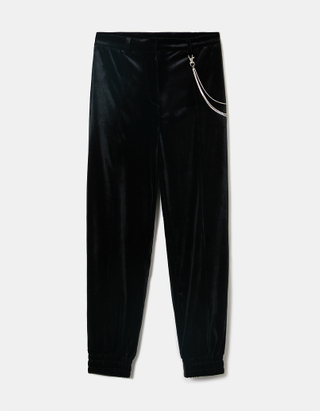 Black Slouchy Velvet Trousers With Chain