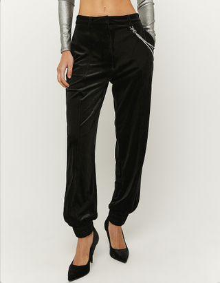 Black Slouchy Velvet Trousers With Chain