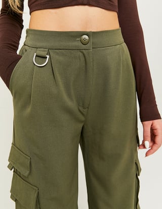 TALLY WEiJL, Zielone spodnie bojówki z szerokimi nogawkami for Women