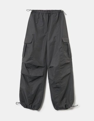 Grey High Waist Parachute Trousers