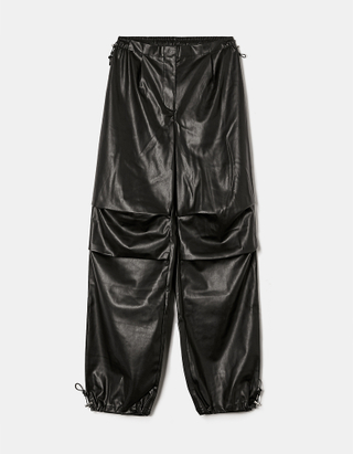TALLY WEiJL, Black Faux Leather Parachute Trousers for Women