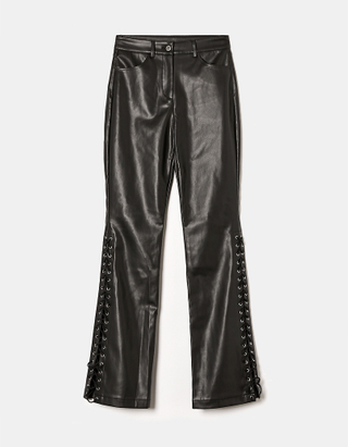 TALLY WEiJL, Black High Waist Faux Leather Flare Trousers for Women