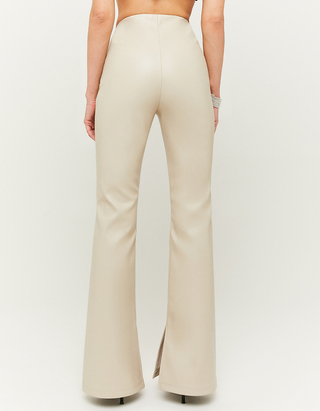 Beige Mid Waist Flare Trousers | TALLY 