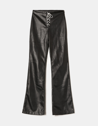 TALLY WEiJL, Black Faux Leather Trousers with Strass Detail for Women