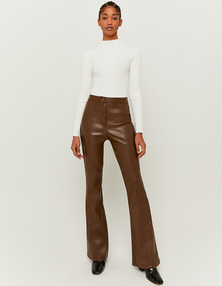 Brown High Waist Flare Trousers | TALLY 