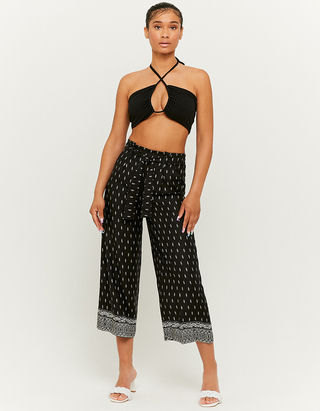 High Waist Linen-Blend Culotte Trousers 