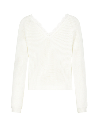 White V-Neck Jumper with Lace