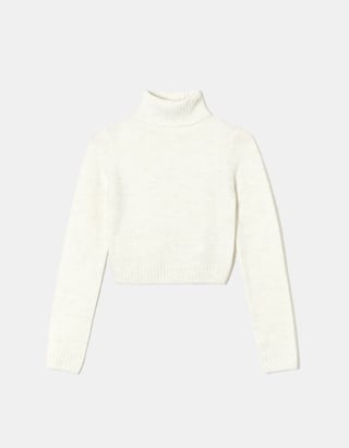 TALLY WEiJL, White Cropped Turtle Neck Jumper for Women