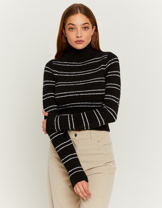 TALLY WEiJL, Pull Rayé Court avec Col Montant for Women
