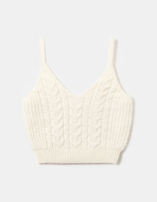 TALLY WEiJL, White Cable knit Cropped  Top for Women
