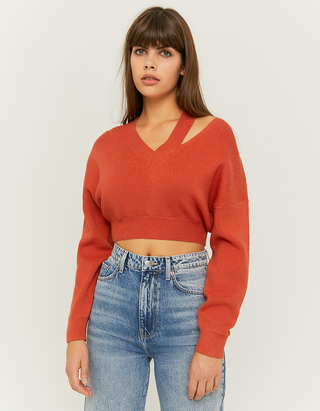 Orangefarbener Pullover mit Cut Out