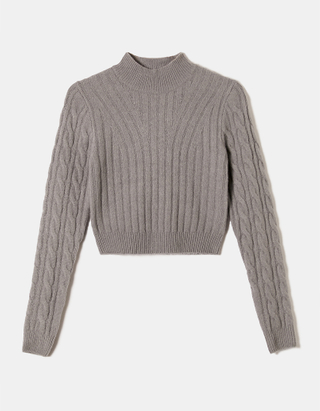 TALLY WEiJL, Grey Turtle Neck Cable Knit Jumper for Women