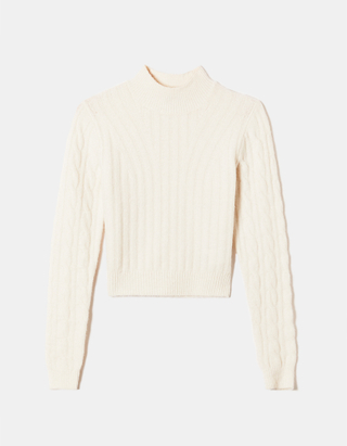 TALLY WEiJL, White Turtle Neck Cable Knit Jumper for Women