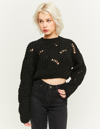 TALLY WEiJL, Schwarzer Cropped Chunky Knit Pullover for Women
