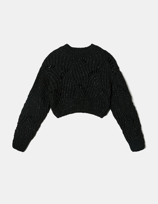 TALLY WEiJL, Black Chunky Knit Cropped Jumper for Women