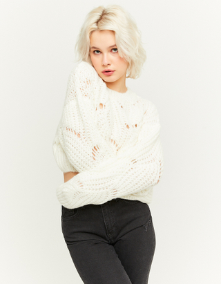 TALLY WEiJL, White Chunky Knit Cropped Jumper for Women