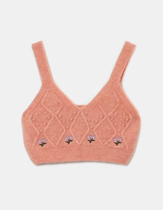Cable Knit Embroidered Crop Top